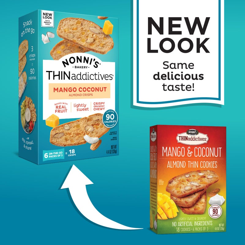 Nonni's THINaddictives Almond Thin Cookies - Mango & Coconut Biscotti Italian Cookie Thins - Sweet Crunchy & Chewy Almond Cookies - Biscotti Individually Wrapped Cookies - Kosher Coffee Cookies 4.4 oz - Image 2
